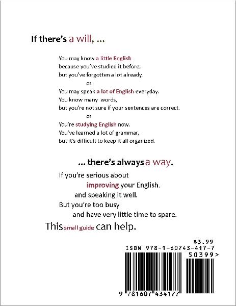 The Back Cover; The small guide To Improving Your English, a grammar booklet