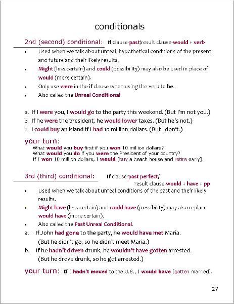 Second & Third Conditionals; The small guide To Improving Your English, a grammar booklet